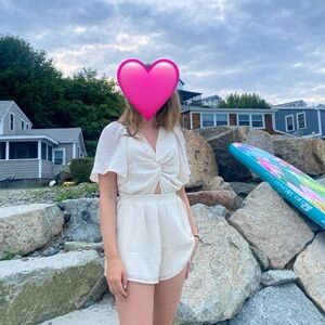 Cream Short Sleeve Romper